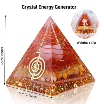 Orgone Pyramid for Positive Energy, Chakra, Wealth, Success - Chakra Orgonite Pyramid with Gemstones, Lucky Crystals, and Attract Lucky Home Decor