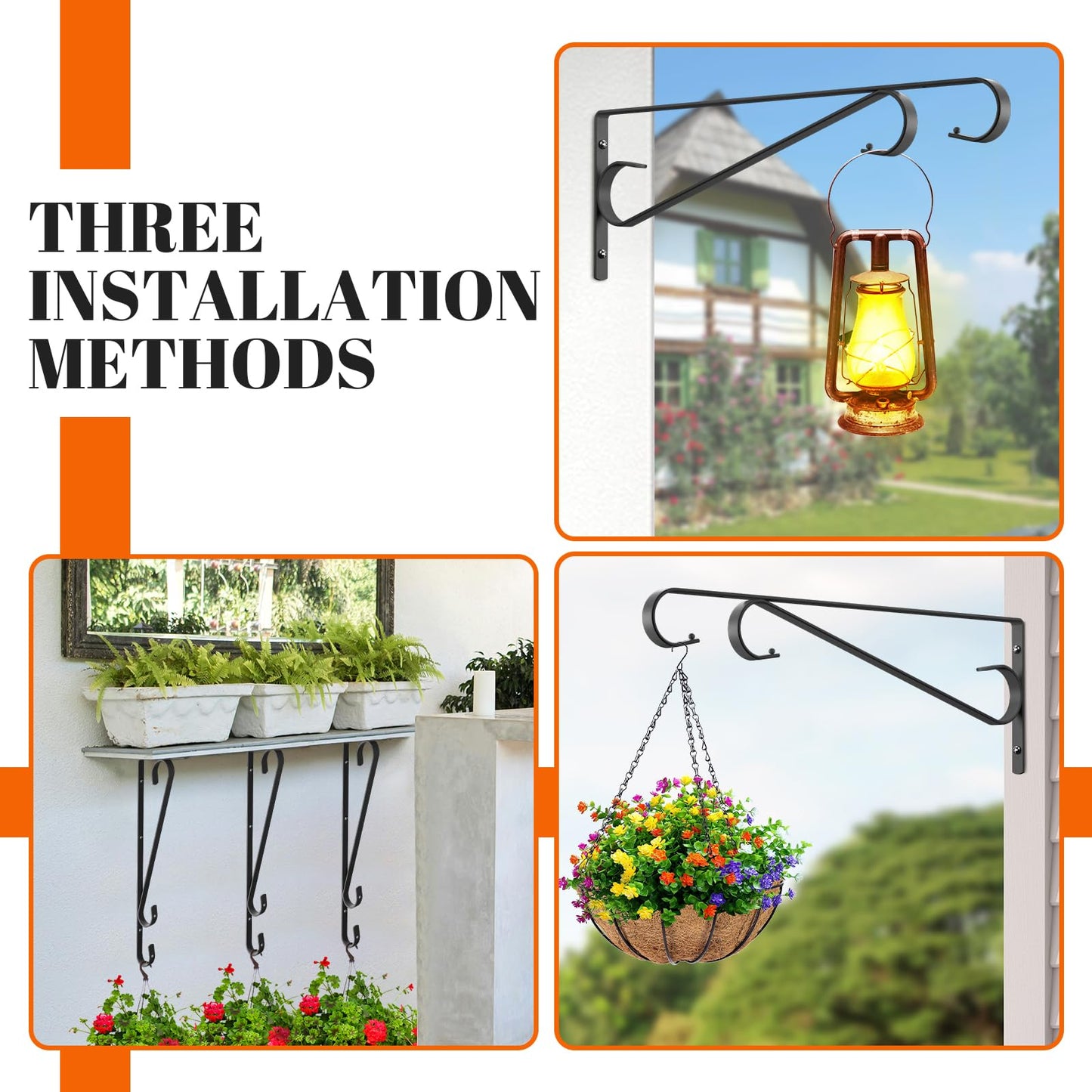 Hystun Plant Hangers Outdoor (2 Pack-15.5 Inch Black) Plant Hooks Heavy Duty Iron Plant Hanger Hook for Wall, Hanging Plant Bracket for Planters, Bird Feeders, Lanterns, Wind Chimes, Outdoor