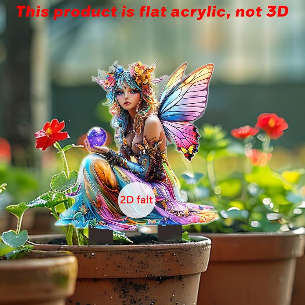 YUEYINGMG Garden Decor, Acrylic 2D Stake, Pot Plants Garden Yard Lawn Outdoor Fairy Statue Ornaments, Fairy Garden Accessories Decoration (Style A)