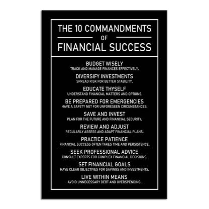 The 10 Commandments Of Financial Success Motivational Wall Art Inspirational Financial Management Quote Canvas Poster Painting Prints for Office Living Room Home Decor Framed Artwork [12''W x 18''H]