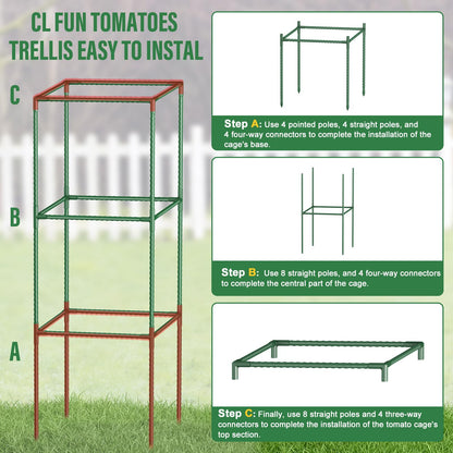 3 Pack Tomato Cages with Clips & Garden Wire, Outdoor Heavy Duty Steel Square Tomato Plant Support Stakes Garden Trellis for Climbing Plants Vegetables Flowers Fruits (41.5 Inch)
