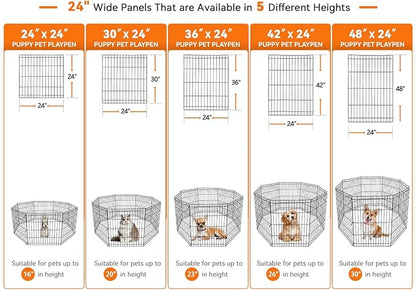 ZENY Puppy Pet Playpen 8 Panel Indoor Outdoor Metal Portable Folding Animal Exercise Dog Fence, 24'' W x 24'' H