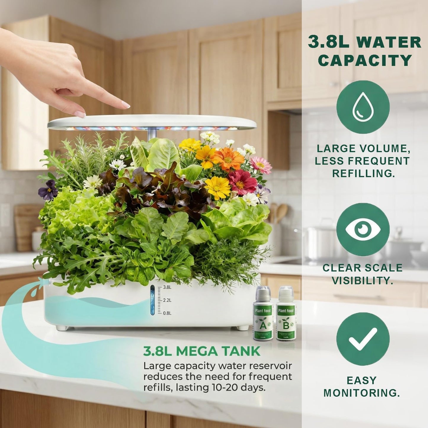 Hydroponics Growing System Kit, Soil-Free Indoor Herbs Garden, 12 Pods Plant Growth Equipment with 24W Full Spectrum LED Grow Light, Smart Silent Cycle Water Pump, 3.8L Tank for Gardening
