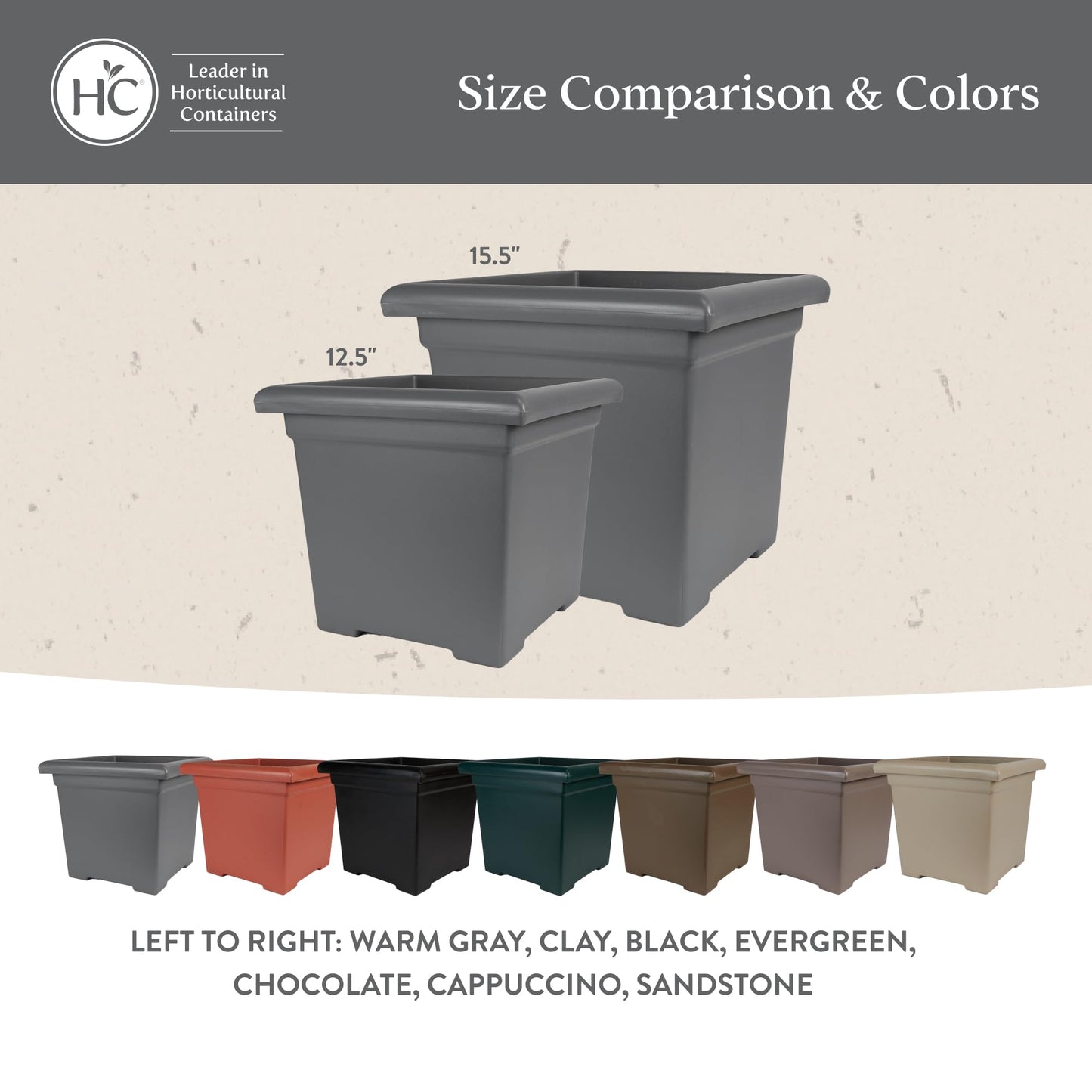 Accent Square Planter - The HC Companies 15.5-Inch Large Square Flower Box Planter for Indoor & Outdoor Flowers/Plants, Pairs w/ 15.5" Clay Accent Saucer SRO15500E35 Clay (ROS15500E35)
