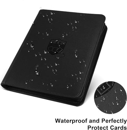 360 Cards Ringless 9-Pocket Side Loading Trading Card Binder, PU Zipper Fixed Page Card Album for TCG Sports Cards, Not Fit Top Loaders (Black)