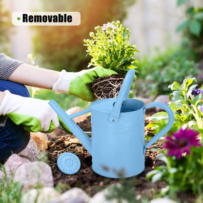 Lechloris Metal Watering Can (1 Gallon) for Outdoor&Indoor Plants with Free Small Watering can for Kids, Plant Watering Can with Removable spout, Perfect for Garden Flower, Houseplants, (Light Blue)