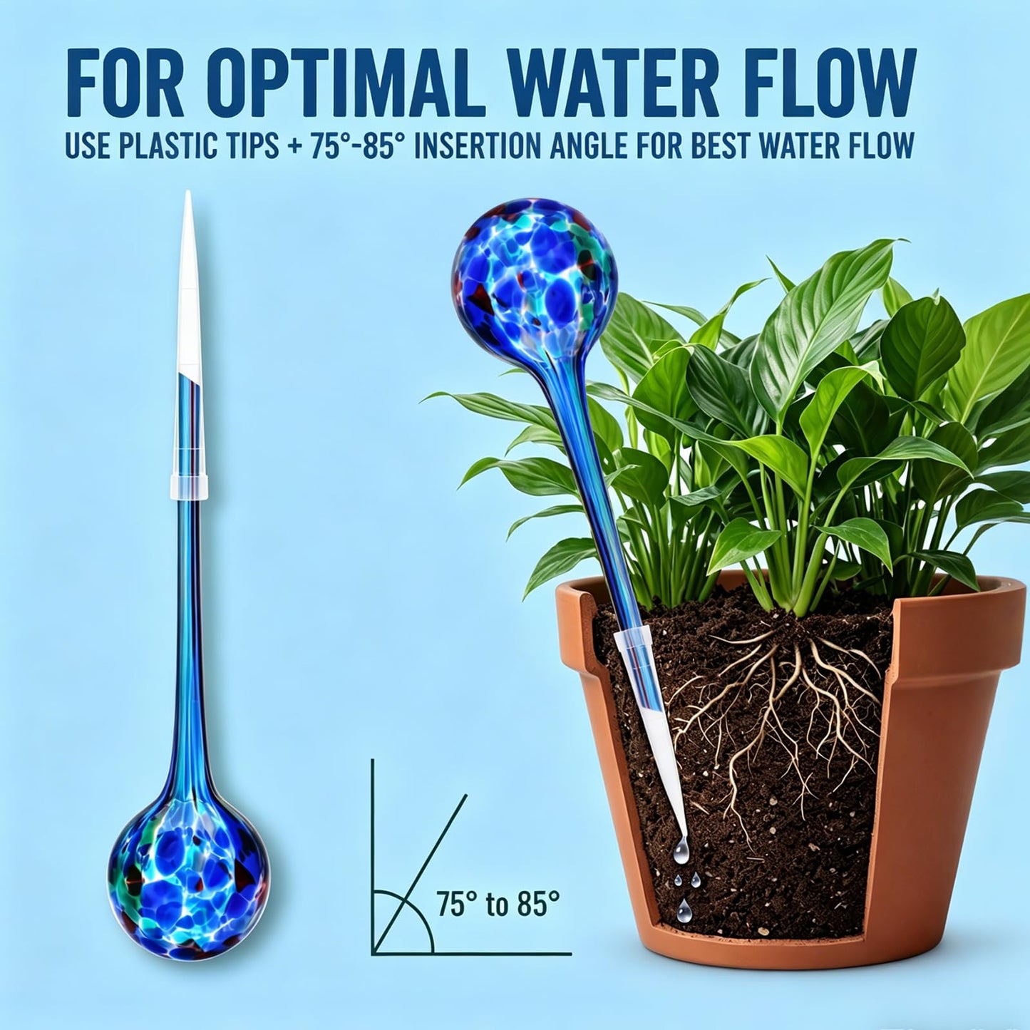 Brajttt Plant Watering Globes Automatic Glass Watering Bulbs, Glass Ball Planter, Decorative Garden Watering Plant Watering Bulbs with 2-Pack, 3.35 inch Diameter
