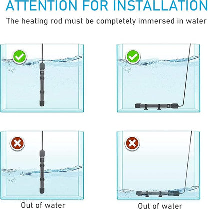 YukiHalu Small Submersible Aquarium Heater, Adjustable Mini Fish Tank Heater 25W 50W 100W 200W 300W with External Temperature Controller, LED Display, Used for 5/10/20/40/60 Gallons (25 Watts)