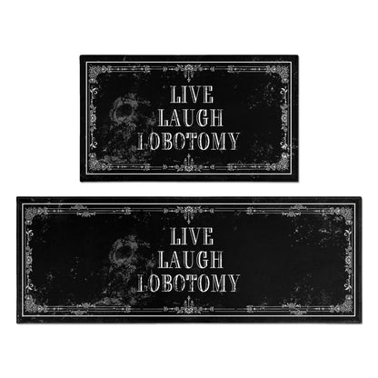 Fuoxowk Goth Kitchen Mat Set of 2 - Non Slip Halloween Spooky Kitchen Rugs Black Goth Rug Skull Witchy Rug for Home Kitchen - Live Laugh Lobotomy Sign - Halloween Gothic Kitchen Decor Accessories