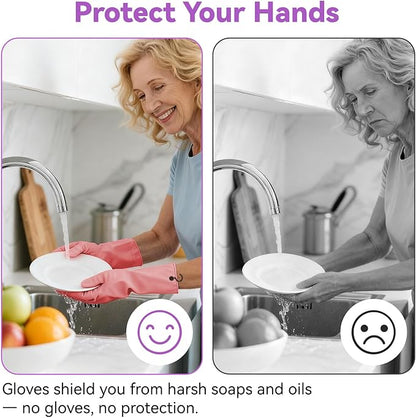 Dishwashing Rubber Gloves for Cleaning – 4 Pairs Kitchen Gloves with Handing Hooks Washing Dishes Household Glove - Medium