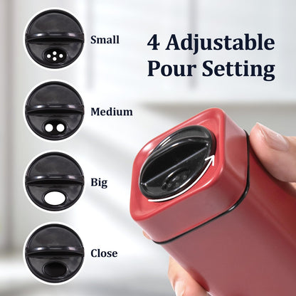 Red Salt and Pepper Shakers Set with Holder, Salt Shaker with Adjustable Pour Holes, Stainless Steel Refillable Spice Dispenser by Aelga