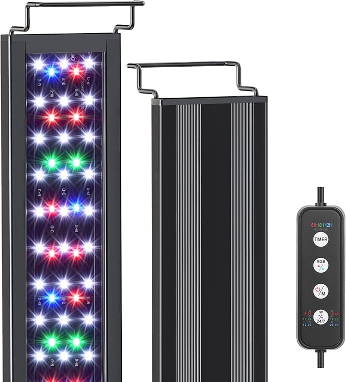 AQQA LED Aquarium Light for Plants, 24/7 Mode Full Spectrum Fish Tank Light with 3 Light Modes, Adjustable Timer/Brightness, Memory Function, Extendable Brackets for Freshwater for 32-40 Inch Tank 26W