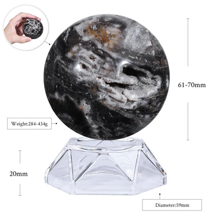 Sportmusies Natural Sphalerite Crystal Ball with Acrylic Stand, Healing Stone Sphere Orb Reiki Meditation Home Desk Decoration, 2.4-2.75 inches