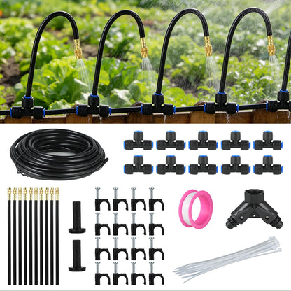 Misting Drip Irrigation System for Garden: 33FT Automatic Kit Part with Sprinkler Mister 1/4" Tubing Hose for Water Raised Bed Plant Outdoor Greenhouse Lawn Flower Potted