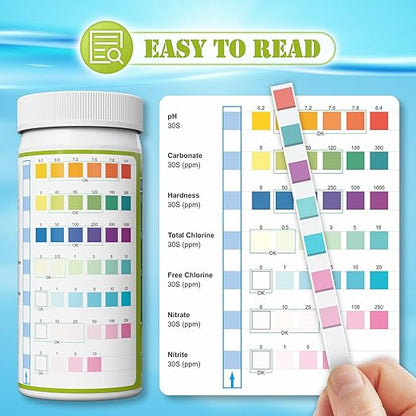 Aquarium Test Strips - Aquarium Water Test Kit - 150 Fish Tank Test Strips for Freshwater Saltwater - Pond Water Tester Kits - Rapid Accurate Easy to Test Nitrate, Nitrite and More (7-Way)