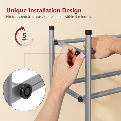 Tajsoon 2 Tier Expandable Shoe Rack for Closet, 28“-41“Adjustable & Stackable Shoe Shelf Storage, Metal Shoe Rack Organizer for Front Door Entrance, Closet, Garage, Entryway, Grey