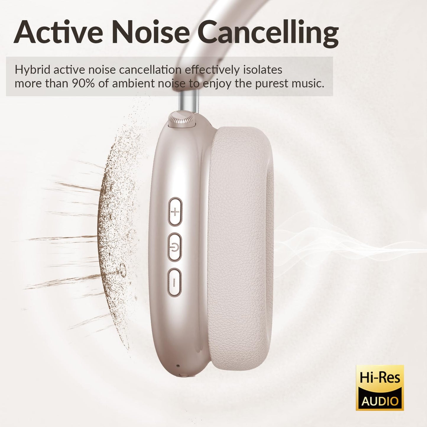 Wentronic Y02 Active Noise Cancelling Headphones,60H Battery,5 EQ Music Modes,Hi-Res Audio,Deep Bass,Foldable Wireless Over Ear Bluetooth 5.4 Headset,Breathable Leather Earpads (Starlight)