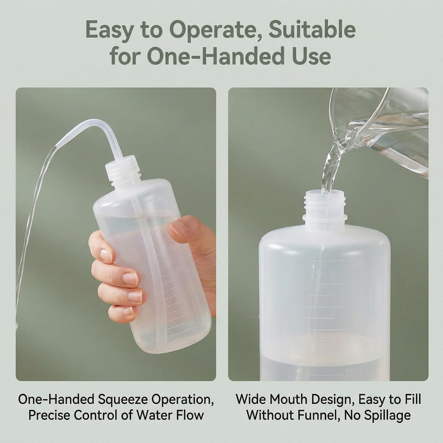 2-Pack 1000ml/34oz Clear Plastic Squeeze Tattoo Bottle with Scaled Narrow Mouth, Lab Squeeze Wash Bottle,Watering Tool for Gardening & Lab Succulent Watering
