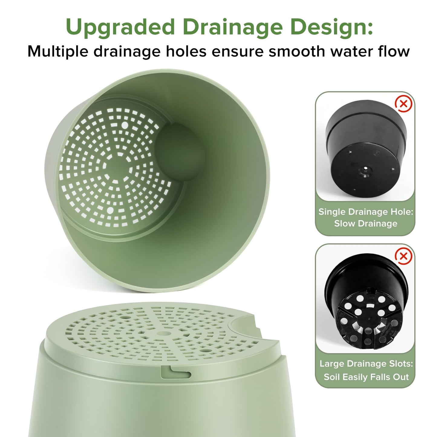 GARDIFE 2026 Upgraded Self Watering Plant Pots with Drainage Hole, 8/7/6.5/6/5.5/5/4 Inch Flower Planting Containers for House Plants, African Violet, Flowers, Cactus (Green, 8+7+6.5+6+5.5+5+4 inch)