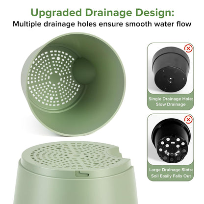 GARDIFE 2026 Upgraded Self Watering Plant Pots with Drainage Hole, 8/7/6.5/6/5.5/5/4 Inch Flower Planting Containers for House Plants, African Violet, Flowers, Cactus (Green, 8+7+6.5+6+5.5+5+4 inch)