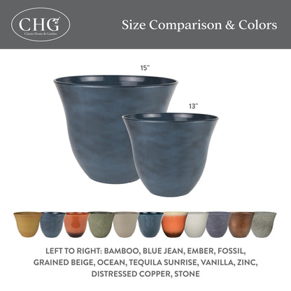 Classic Home and Garden by Growscape Honeysuckle Resin Planters - Lightweight Indoor & Outdoor Plant Pots - UV-Resistant Plastic Flower Pots - Pot Planters for Flowers & Herbs (15" Fossil)