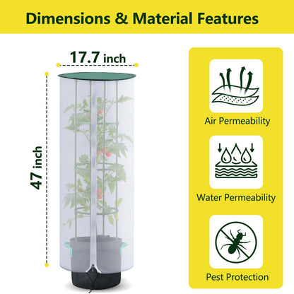 2 Pack 47" Tall Netting for Tomato Cages, Sun Shade Top with Zipper & Drawstring, Pop-Up Mesh Plant Cover (Cage Not Included)