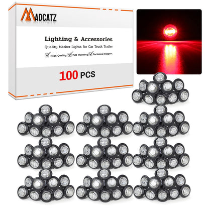 MADCATZ 100Pcs LED Marker Lights, 3/4 Inch Clear Lens Red, Turn Signal Indicator, for Trailer Truck RV Car Bus Van