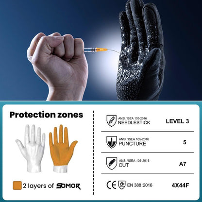 TAILI Level 3 Needle, Level 5 Puncture Resistant Work Gloves for Gardening, Touchscreen, Breathable, Grip Enhanced A7 Cut Resistant Safety Gloves, Black, Medium (M), 1 Pair