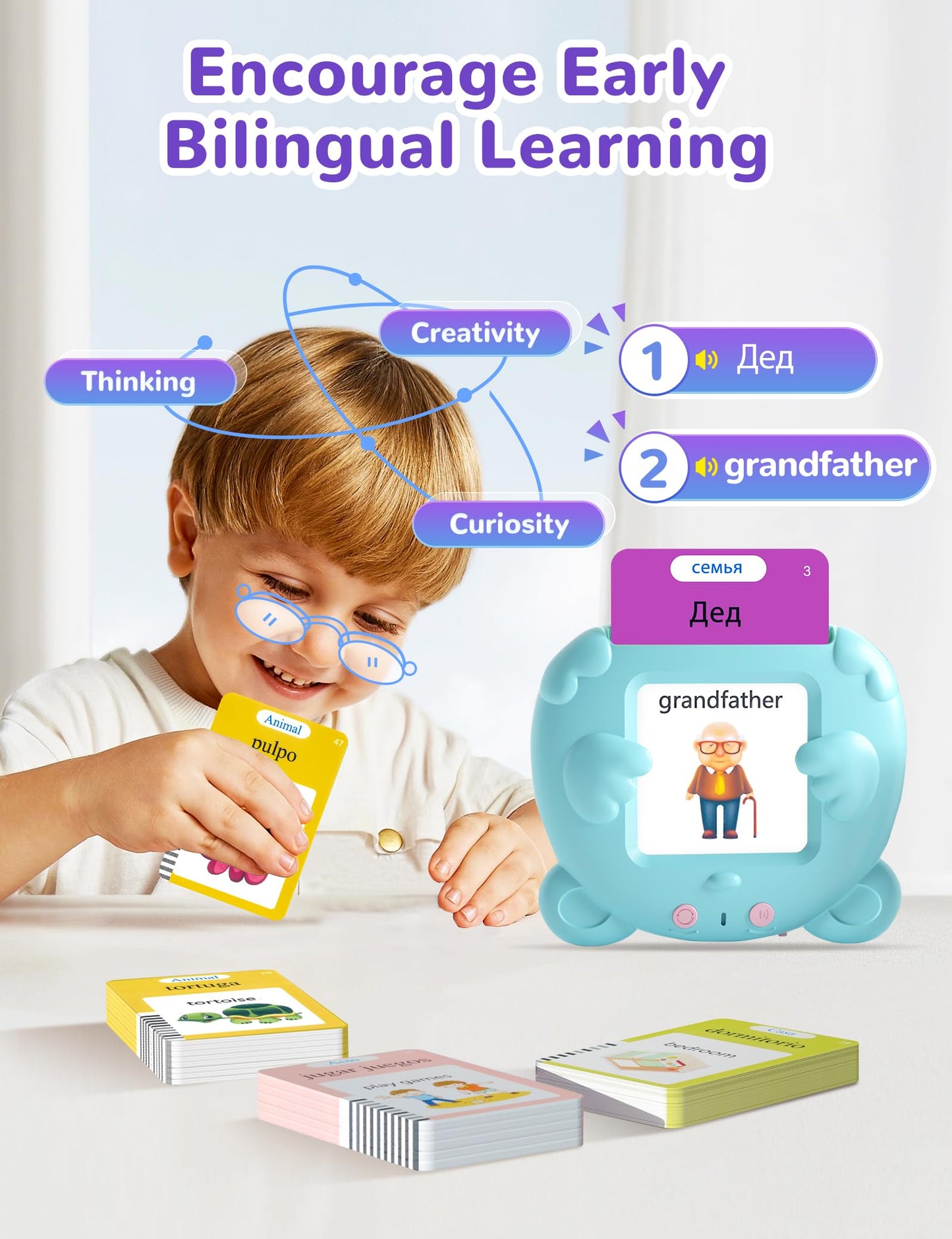Russian and English Talking Flash Cards for Kids, 510 Sight Words Bilingual Toys for Toddlers, Autism Pocket Speech Therapy Toys, Russian Language Learning Audible Flashcards
