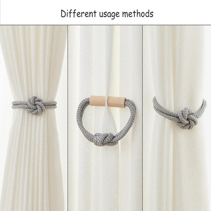 Contoeey Magnetic Curtain Tiebacks Holdbacks - Wood Tie Backs Rope Holder with Floral Knot Design for No Drill Easy Install, Modern Boho Home Decor (4Pack, Beige+Black)