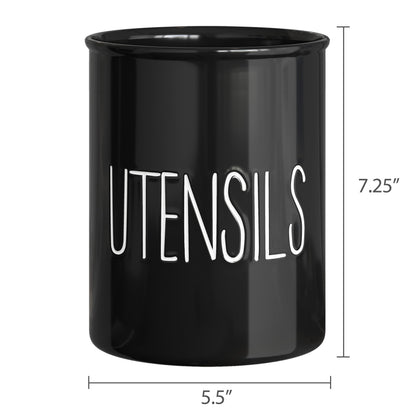 Barnyard Designs Ceramic Farmhouse Kitchen Utensil Holder for Countertop, Decorative Kitchen Utensil Crock for Counter, Spatula Holder, 7" (Black)