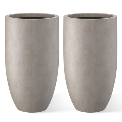 Kante 24" Tall Round Concrete Planter, 2 Pack Large Oval Plant Pots with Drainage Hole & Rubber Plug, Lightweight Weathered Concrete for Home Decor, Symmetrical Gift for Living Room Patio
