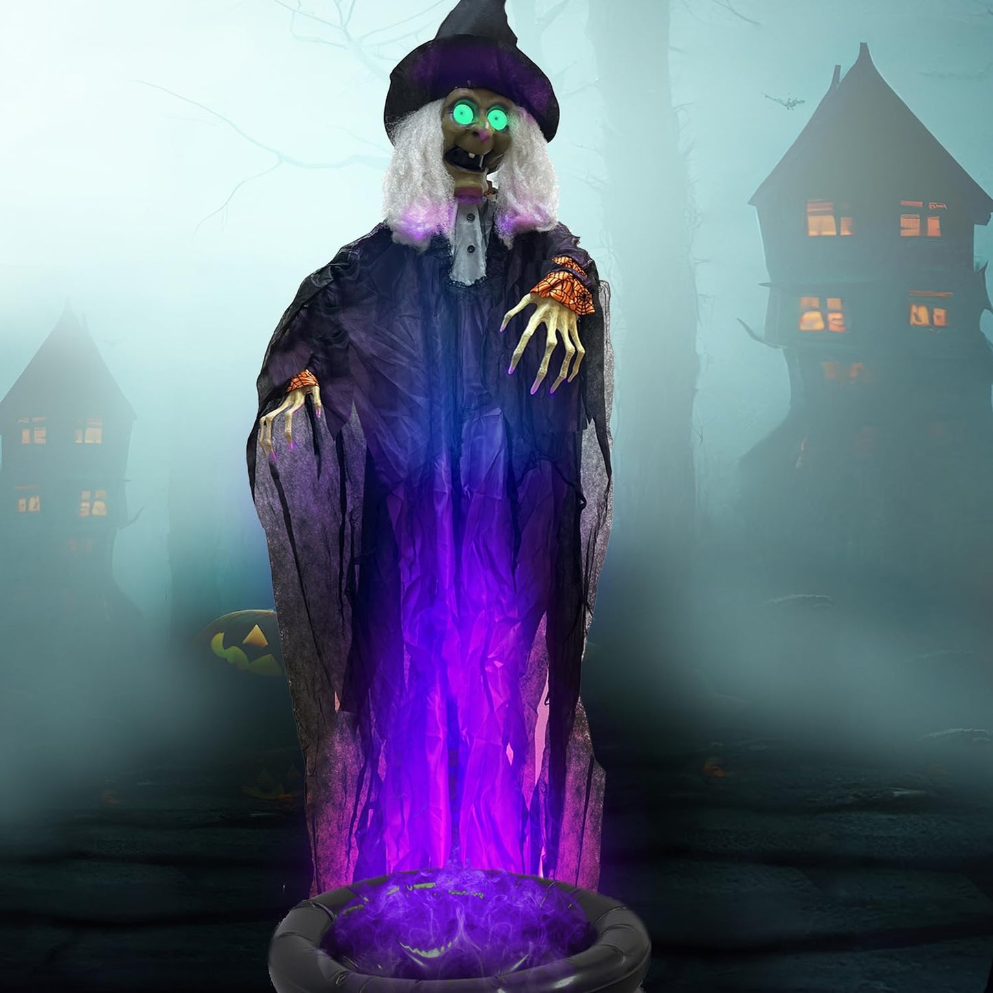 GiftExpress 12FT Hanging Laughing Witch Decoration with LED Light-up Eyes and Creepy Laughing Sound for Halloween House Decoration, Haunted House Decoration