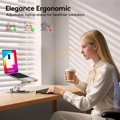 TECKNET Laptop Stand for Desk, 360 Rotating Base, Ergonomic Foldable Computer Stand for Laptop Riser Height Adjustable, Compatible with MacBook Pro, All Laptops 10-17" - Silver
