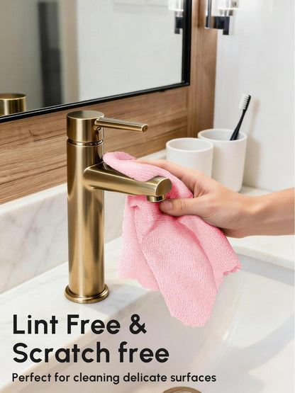 SOOWASH Microfiber Cleaning Cloths Roll, 75 Pack Tear Away Microfiber Towels Roll, 12" x 12" Lint Free Rags, Reusable Cleaning Cloths, Washable, Scratch Free,Ultra Absorbent Dish Rags(Pink)