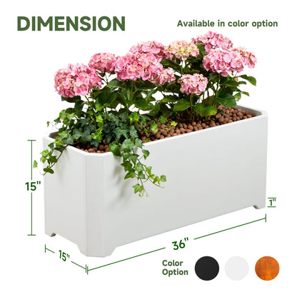 GJWCVL Steel Planter Box-36"x15"x15"-Large Rectangular Planters for Outdoor Plants, White Matel Planter Box Raised Support Feet for Patio, Deck, Garden, Yard, Drain Holes, Easy Assembly