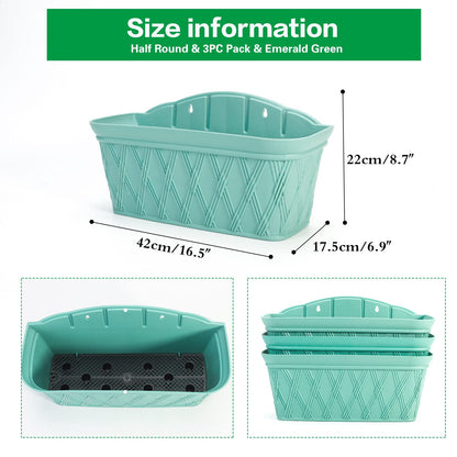 Sungmor 3 Pack Wall Hanging Planters, 16.5 Inch Railing Fence Hanging Flower Pots, Thickened Plastic Water Storage Plant Pot, Indoor Outdoor Garden Balcony Decor, Light Green Large Plant Basket