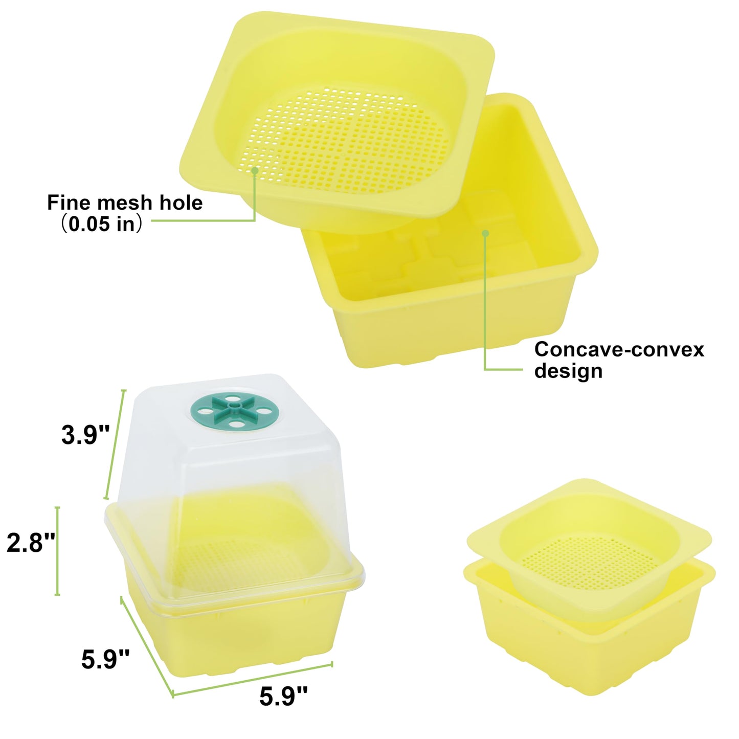 Microgreen Growing Trays, 5" x 5" Sprouting Tray with Humidity Dome, 1.2 mm Small Mesh Holes, BPA Free, Sprouter Kit for Growing Mirco Seeds, Like Broccoli, Alfalfa, Radish, Clover - 6 Pack | Colorful