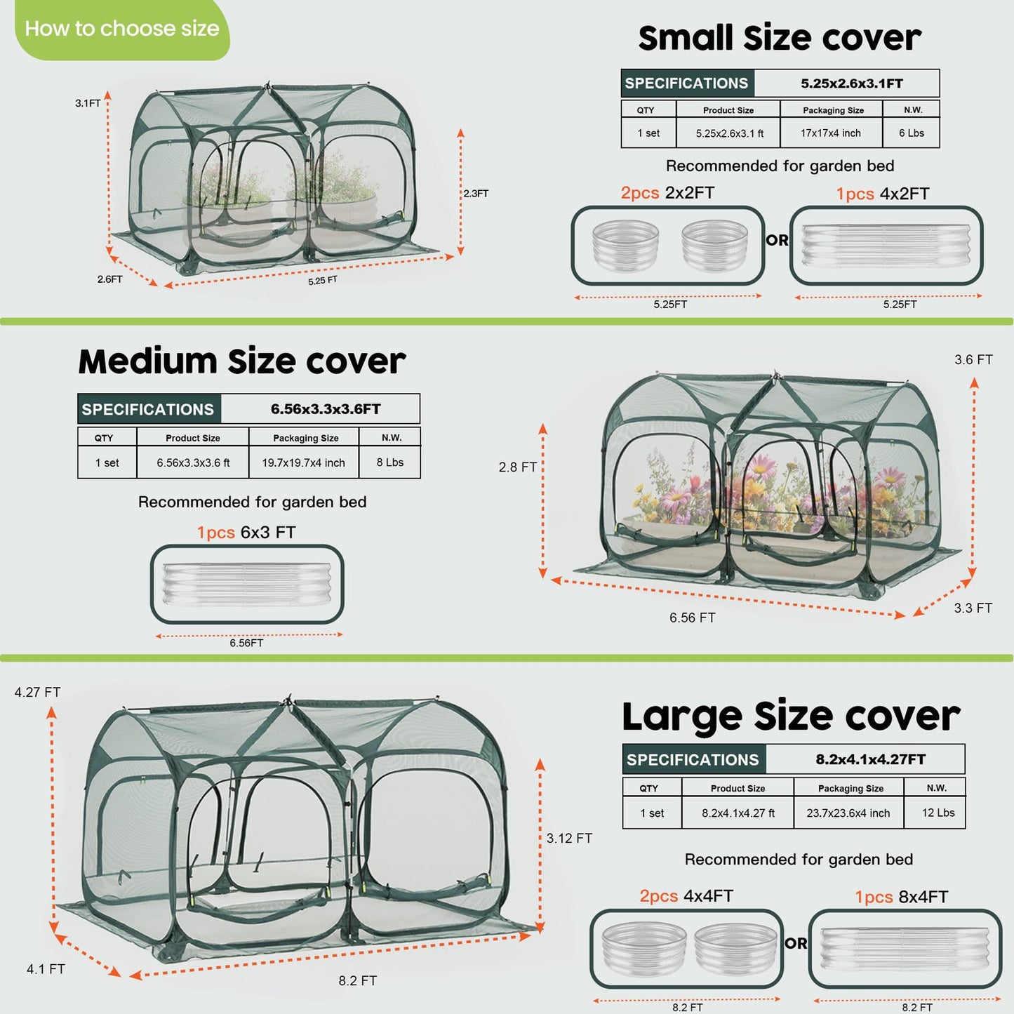 Poray Large 6.6x3.3FT Tunnel Plant Netting Cover, Pop up Crop Cage Gardening Net Cover for Protecting Vegetables &Fruits,Durable Gardening Net for Plant and Small Animals