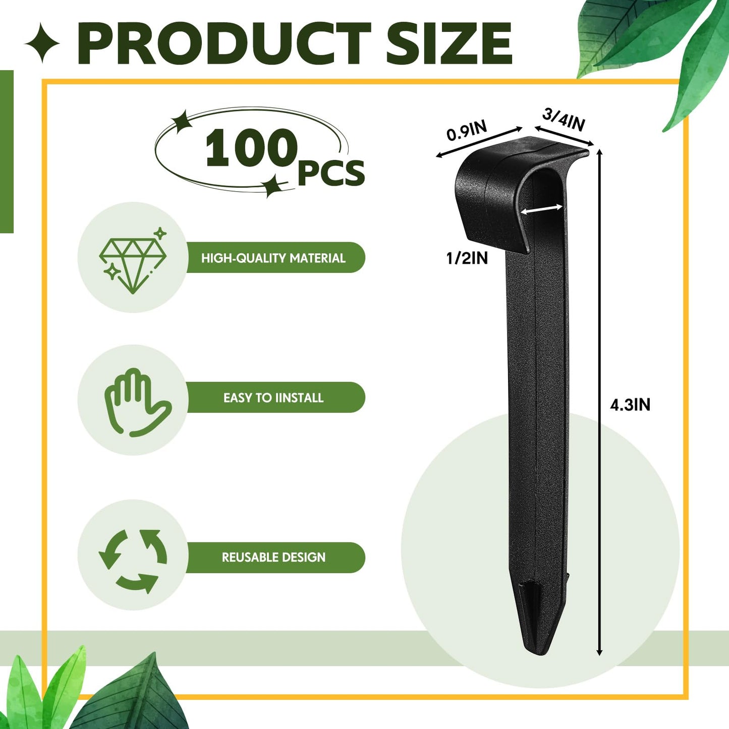 Pangda 100 Pack 1/2 Inch Irrigation Tubing Hold Down Anchor Stakes, 3/4 x 4.33 Inch Drip Tubing, Anchor for Sprinkler Garden Landscaping