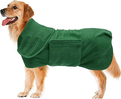 Geyecete Dog Drying Coat - Dog Bathrobe Towel - Microfibre Fast Drying Super Absorbent Pet Cat Bath Robe Towel, Luxuriously Soft Green XXL