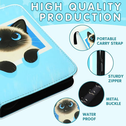 Cute Cat Card Binder, 400 Pocket Card Album for Girls Gifts, Black Cat kitten Trading Game Card Holder Album for Standard Size Cards, Collectible Game Collection Case (Blue)