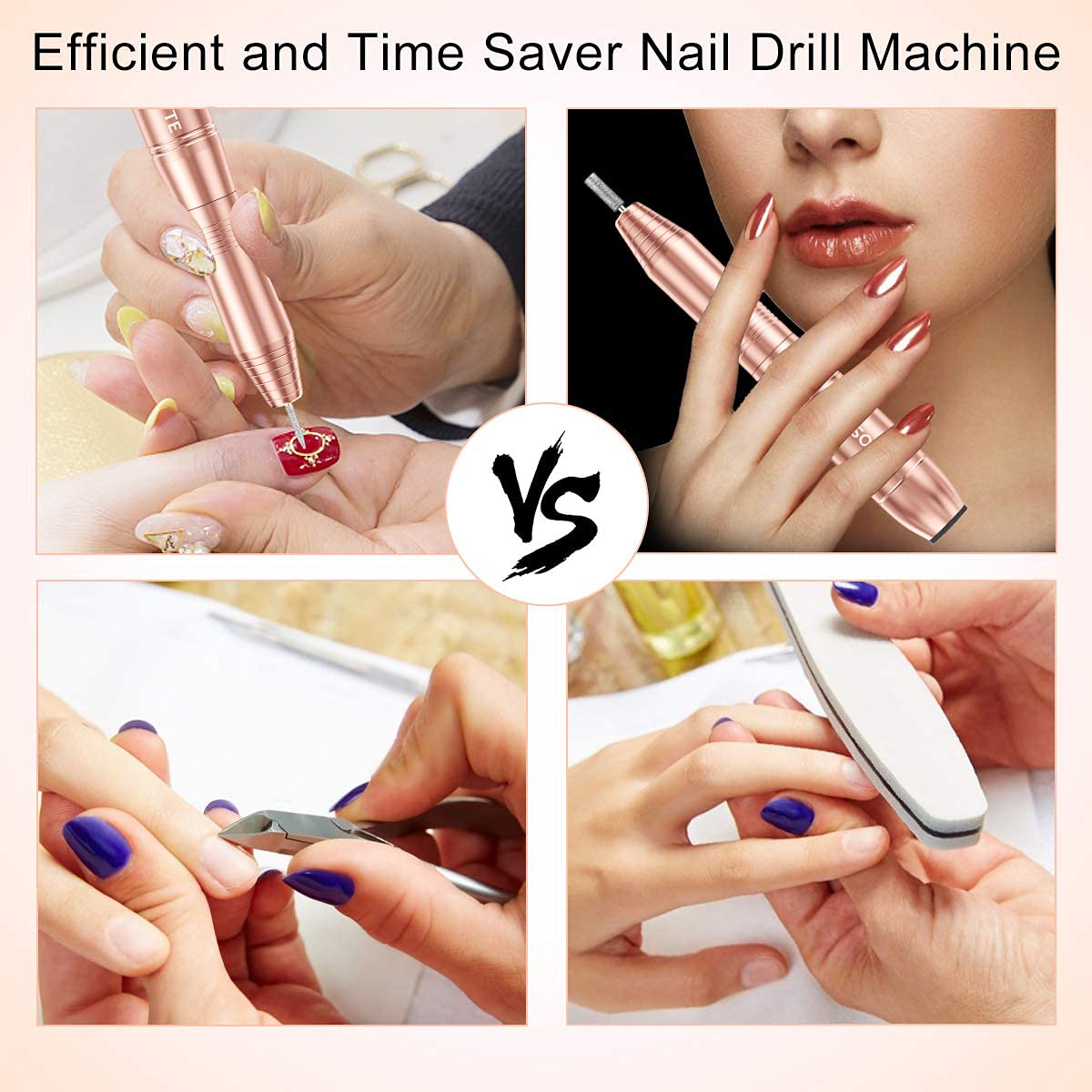 Electric Nail Drill,USB Electric Nail Drill Machine for Acrylic Nail Kit,Portable Electric Nail File Polishing Tool Manicure Pedicure Kit Efile Nail Supplies for Home Salon,Pink