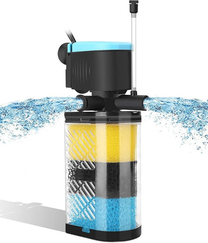 AquaMiracle Aquarium Filter 3-Stage in-Tank Filter Internal Fish Tank Filter Turtle Filter for 10-40 Gallon Fish Tanks with Dual Water Outlet & Aeration