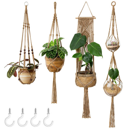 Mkono Set of 7 Macrame Plant Hangers Indoor 6 Different Size Hanging Planter Basket Flower Pot Holder 67"/46"//41"/35"/29"/23", Brown