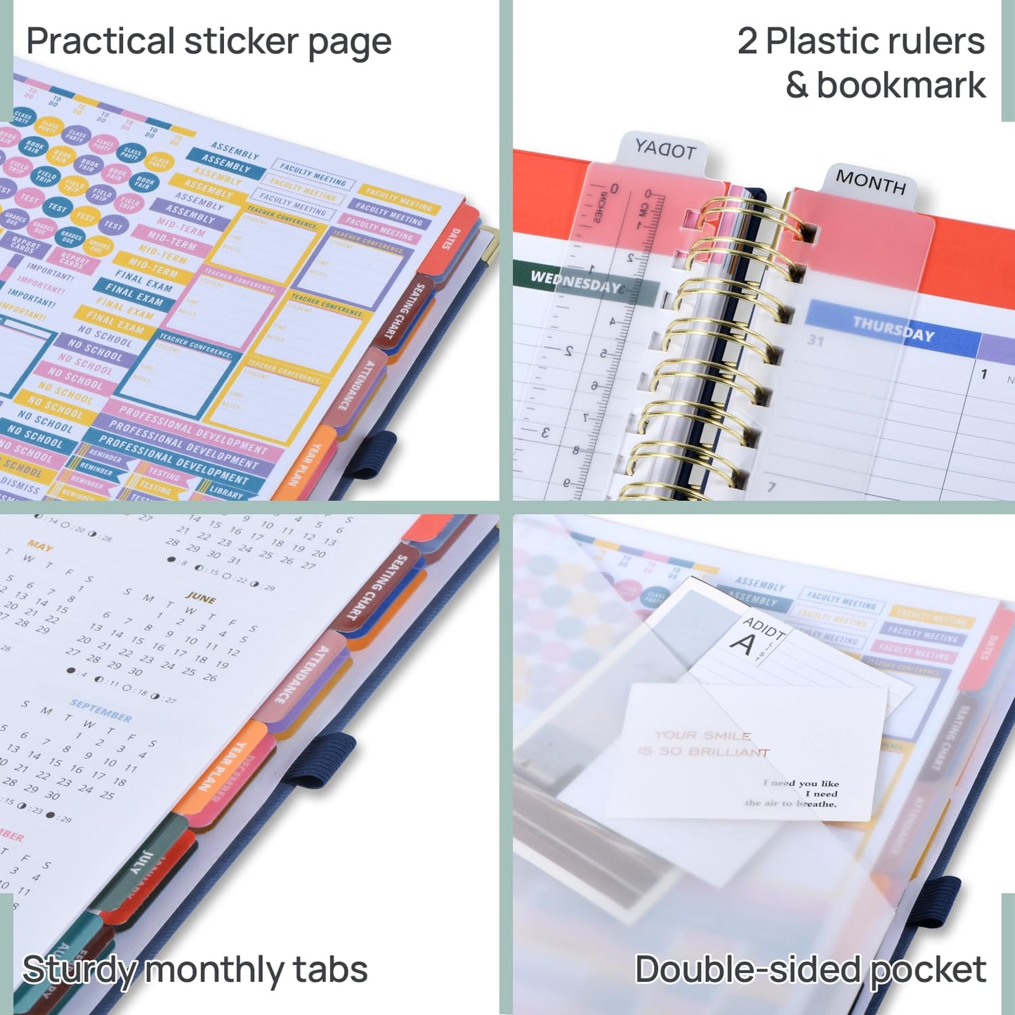 POPRUN Teacher Planner 2026-2027, Letter Size 8.5"x 11", Monthly and Weekly Calendar, July 2026 - June 2027, Hardcover Planner Notebook, Spiral Bound, Teacher Classroom Supplies - Beige