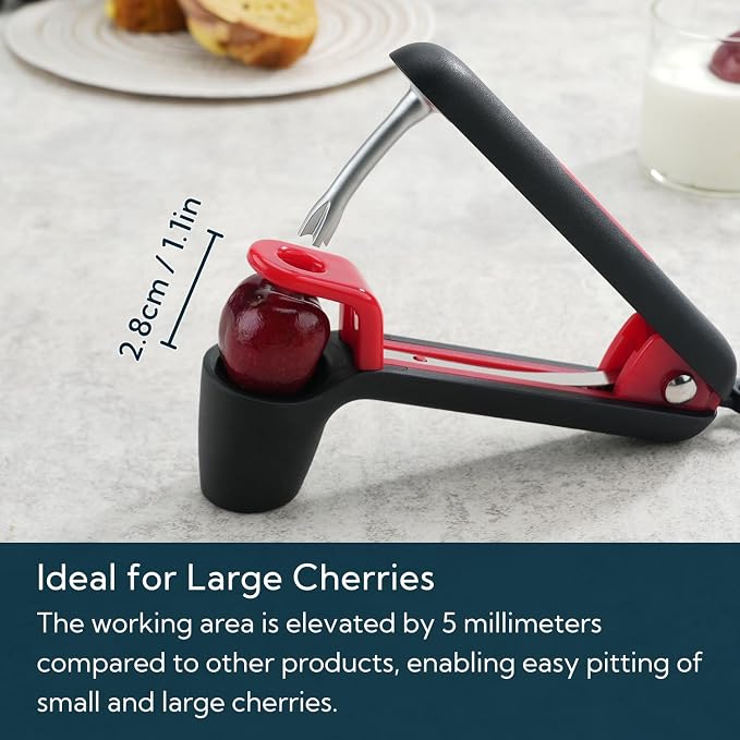 KITCHENDAO Cherry Pitter Tool, Larger Cross-Pitting Head, Cherry Core Remover with Safety Lock, Non-Slip Soft-touch Handle, Dishwasher Safe