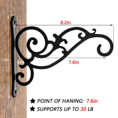 2 Pieces 8-Inch Outdoor Decorative Iron Wall Hooks for Hanging Lanterns Indoor Plants Hummingbird Feeders, Black