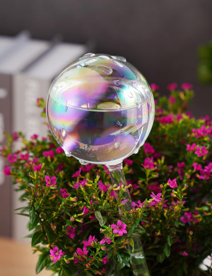 Tomorotec Iridescent Glass Self Watering Globes 4-Pack (2 Large+2 Small), Decorative Hand-Blown Rainbow Glass Watering Bulbs, Automatic Irrigation for Indoor & Outdoor Plants, Easy to Use and Maintain