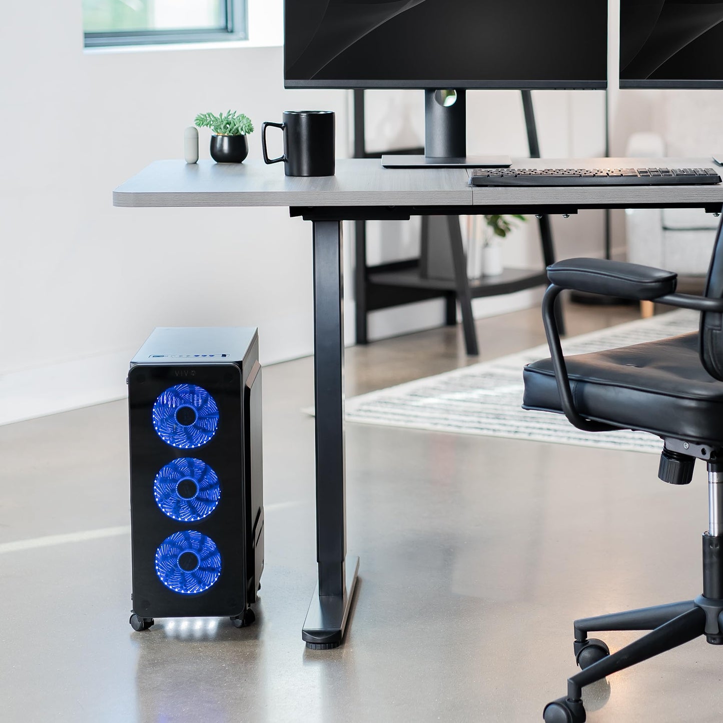VIVO Computer Mid-Tower Case, CPU Steel Rolling Stand, Adjustable Mobile Cart Holder with Locking Caster Wheels, Black, CART-PC01